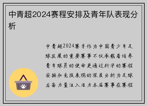 中青超2024赛程安排及青年队表现分析
